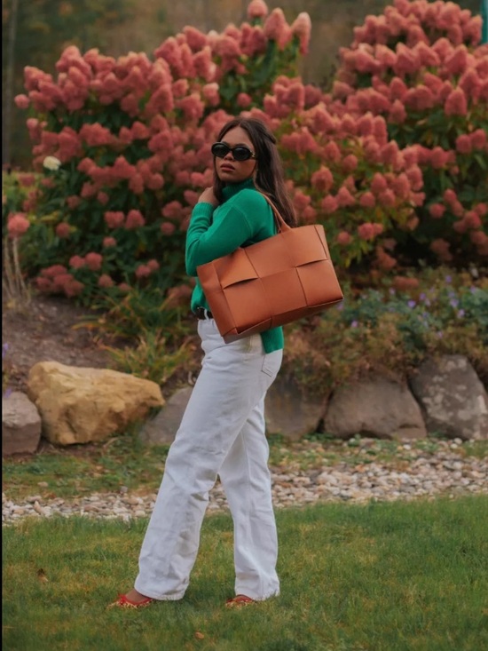 J Mclaughlin Handbags - The Mega Tessare Woven Leather Handbag in Saddle by J.McLaughlin